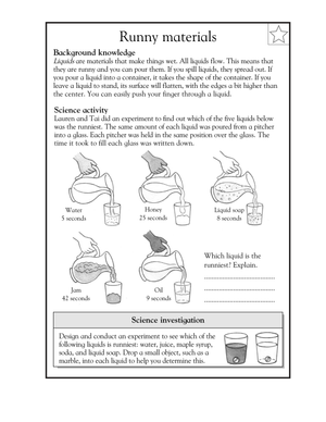 Runny Materials Science Worksheet | Grade 3 Printable