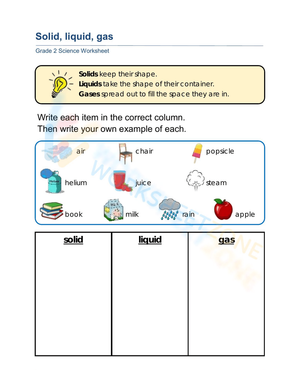 Essential Solid Liquid and Gas Worksheet | Grade 2 Science