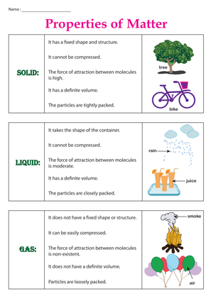 Printable Properties of Matter Chart | Grade 2-3 Science