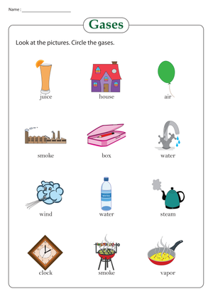 Essential Identify the Gases Worksheet | Grade 2-3 Science