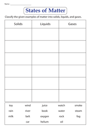 Essential States of Matter Sort Printable: Grade 2-3 Science