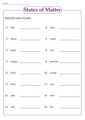 Printable States of Matter Worksheet | Grade 2-3 Science