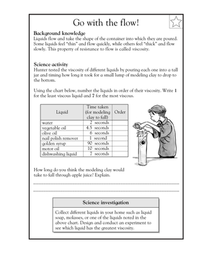 Viscosity of Liquids Printable Worksheet | Grade 5 Science