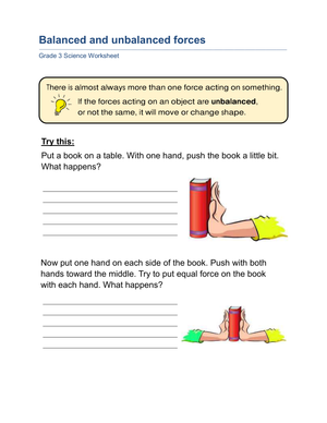 Essential Balanced and Unbalanced Forces Worksheet | Grade 3