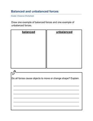 Essential Balanced and Unbalanced Forces Worksheet | Grade 3