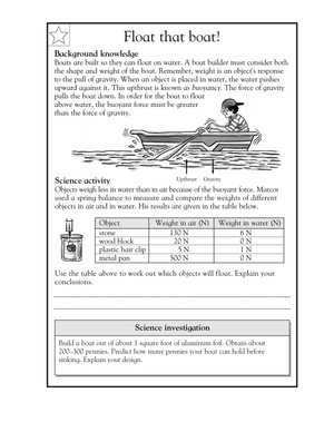 Grade 5 Buoyancy and Forces Science Worksheet | Essential