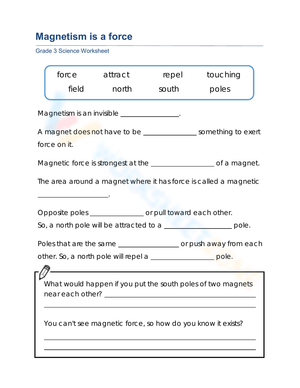Grade 3 Magnetism — Printable No-Prep Worksheet