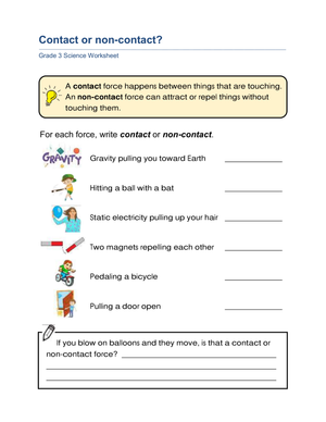 Essential Grade 3 Contact and Non-Contact Forces Worksheet