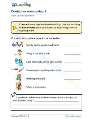 Essential Grade 3 Contact and Non-Contact Forces Worksheet