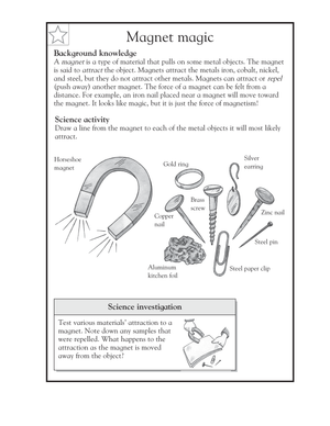 Printable Grade 3 Magnetism Worksheet: Magnet Magic