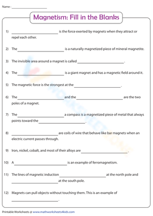Magnetism | Fill in the blanks
