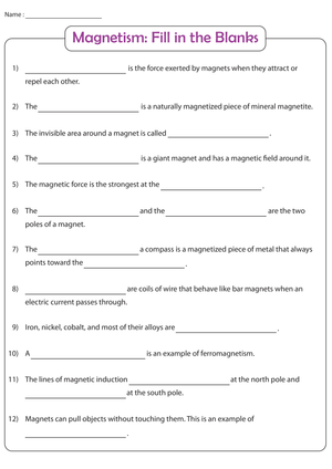 Printable Magnetism Worksheet | Grade 6 & 7 Science