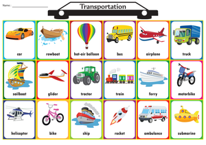 Grade K-1 Transportation — Essential No-Prep Reference Chart