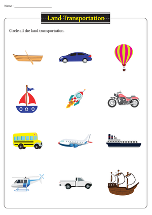 Essential Land Transportation Worksheet | Kindergarten Ready