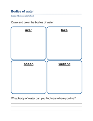 Printable Bodies of Water Worksheet | Grade 2-3 Science