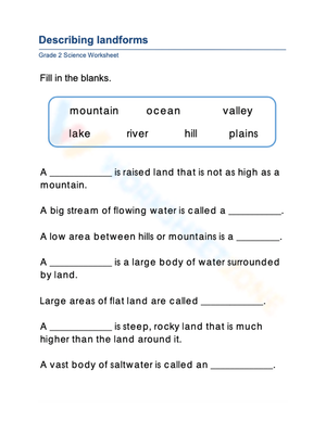 Essential Landforms Worksheet | Grade 2 Science Printable
