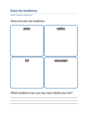 Essential Landforms Drawing Worksheet | Grade 2-3 Science