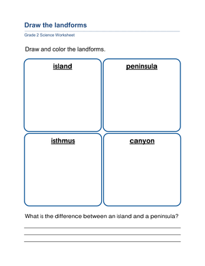 Printable Grade 2 Landforms Worksheet: Draw & Compare