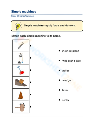 Simple Machines Matching Worksheet | Grade 1 Essential