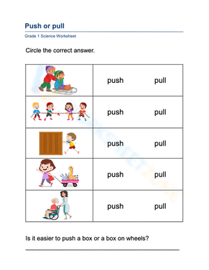 Grade 1 Push or Pull Worksheet | Essential Science Ready