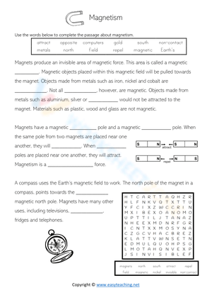 Magnetism Fill-in-the-Blanks Science Worksheet