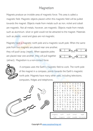 Understanding Magnetism Reading and Word Search Activity