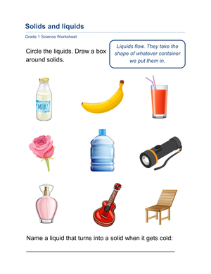Essential Solids and Liquids Worksheet | Grade 1-2 Science