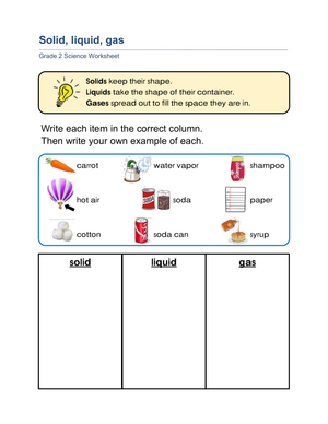 Solid, Liquid, and Gas Sorting Activity