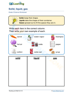Solid, Liquid, and Gas Sorting Activity