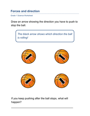 Grade 1 Forces and Direction — Essential Science Worksheet