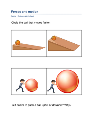 Essential Grade 1 Forces and Motion Printable Worksheet