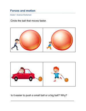 Essential Forces and Motion Worksheet | Grade 1 Science