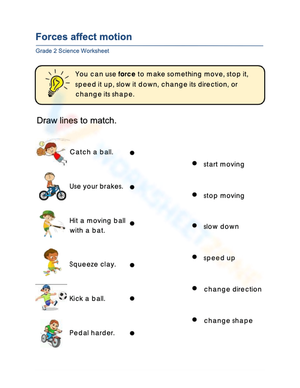 Essential Forces and Motion Matching Worksheet | Grade 1