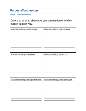 Printable Grade 2 Forces Affect Motion Drawing Worksheet