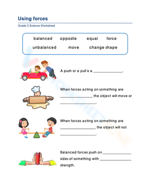 Essential Grade 1 Forces Worksheet: Pushes and Pulls