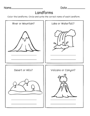 Essential Landforms Worksheet | Grade K-2 Science
