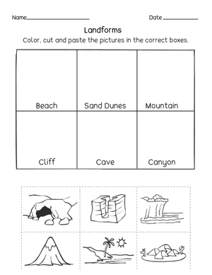 Essential Landforms Worksheet | Grade 1-2 Printable Ready