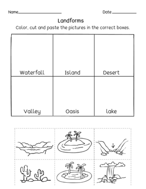 Essential Landforms Worksheet | Grades K-2 Printable