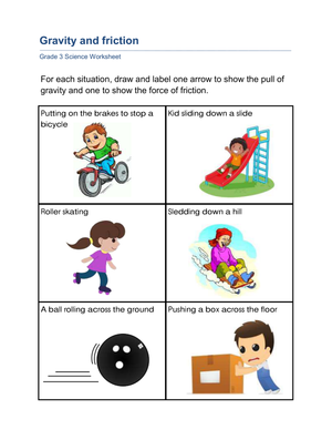 Grade 3 Gravity and Friction — Printable Essential Worksheet