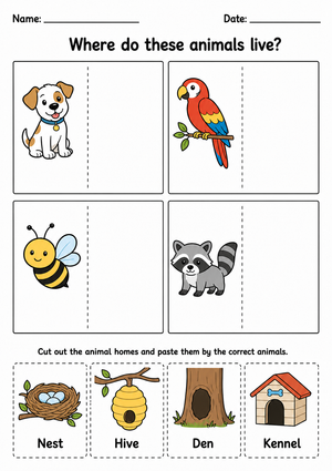 Animal Habitats Cut and Paste | Printable Grade K Science