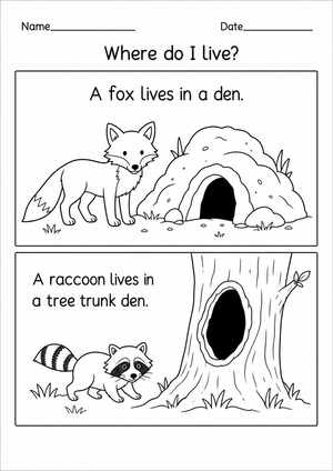 Grade K Animal Habitats — Printable No-Prep Worksheet