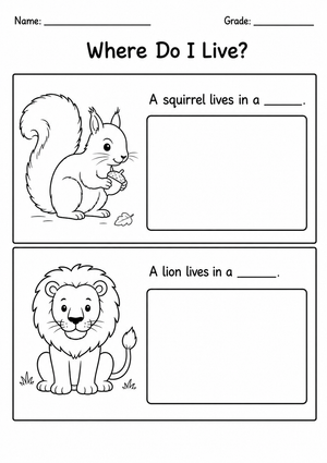 Animal Habitats Worksheet: Grade K Printable Science