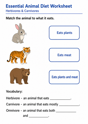 Grade 1 Animal Diets — Printable No-Prep Worksheet