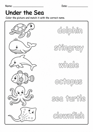 Grade K Ocean Animals — Printable No-Prep Worksheet
