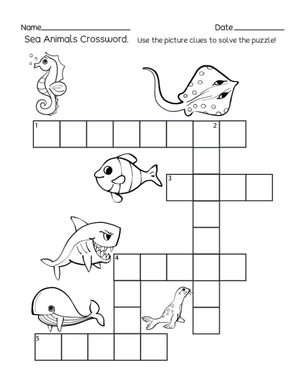Sea Animals Crossword | Essential Preschool Science