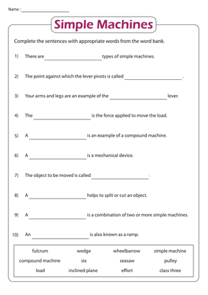Essential Simple Machines Worksheet | Grade 3 Science