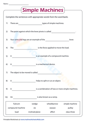 Simple Machines - Fill in the blank