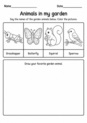 Grade K-1 Garden Animals — Printable No-Prep Worksheet