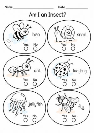 Printable Am I an Insect? Worksheet | Grade K-1 Science