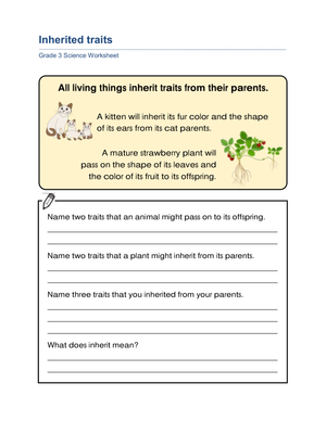 Essential Inherited Traits Worksheet | Grade 3 Science